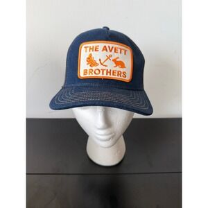 The Avett Brothers Otto Cap Denim Mesh Trucker Hat Snapback Blue Orange Patch